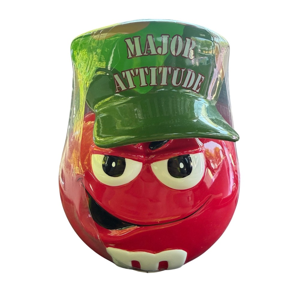 M&M's Red Character Major Attitude Camo Hat Ceramic Cookie Jar Galerie New